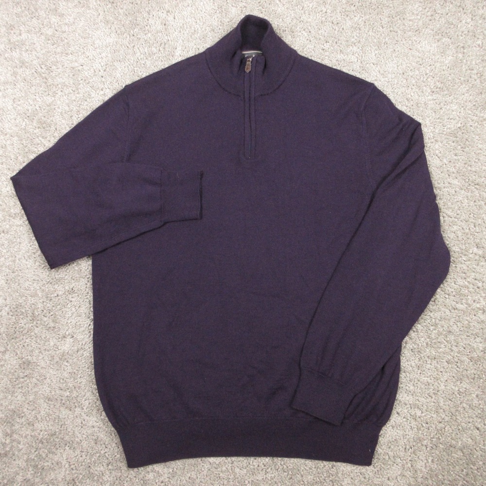 Neiman Marcus Sweater Mens Large Purple Solid Wool Blend Quarter Zip Pullover